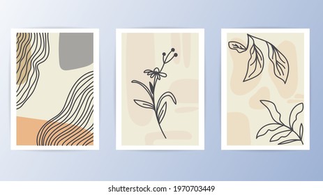 Collections  modern abstract line leaves vector with different shapes for wall decoration, on blue background, Vector Illustration EPS 10