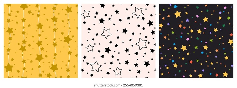 Collections of patterns with stars. Colorful repeat vector illustration
