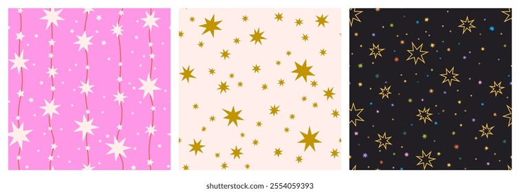 Collections of patterns with stars. Colorful repeat vector illustration