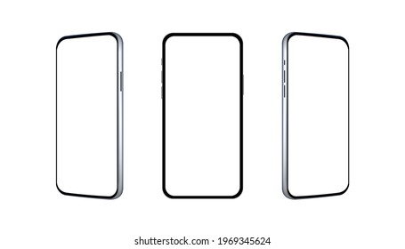 Collections of realistic modern black smartphone isolated on white background . Mock up phone with blank screen . Left tilt ,Right tilt . Vector illustration