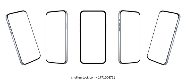 Collections of realistic modern black smartphone isolated on white background . Mock up phone with blank screen . Left tilt ,Right tilt . Vector illustration