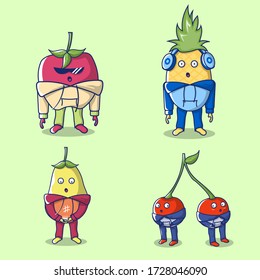 collections set of cool fruits cartoon wearing jacket vector illustration 