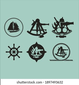 a collections of sextant icon, nautical set.