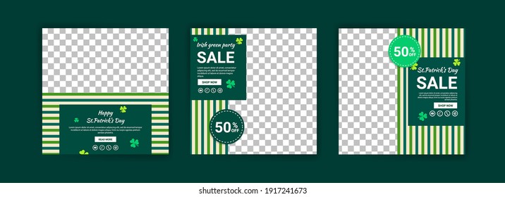 Collections of social media post templates for St.Patrick's Day, sales promotions on St. Patrick's day and have a lucky day.