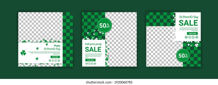 Collections of social media post templates for St.Patrick's Day, sales promotions on St. Patrick's day and have a lucky day.