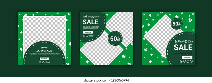 Collections of social media post templates for St.Patrick's Day, sales promotions on St. Patrick's day and have a lucky day.