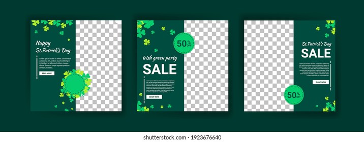 Collections of social media post templates for St.Patrick's Day, sales promotions on St. Patrick's day and have a lucky day.