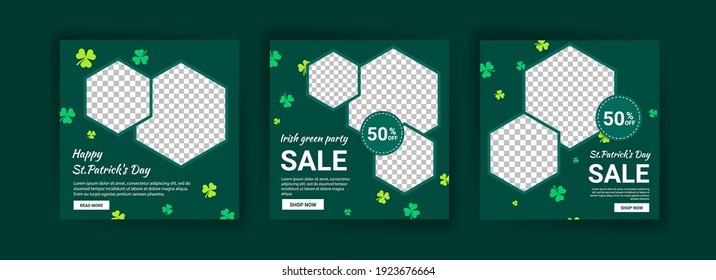 Collections of social media post templates for St.Patrick's Day, sales promotions on St. Patrick's day and have a lucky day.