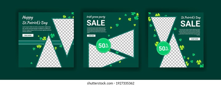 Collections of social media post templates for St.Patrick's Day, sales promotions on St. Patrick's day and have a lucky day.