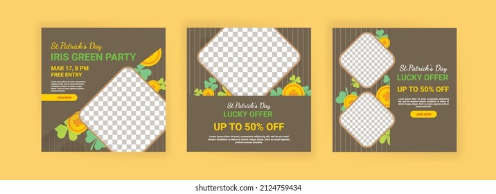 Collections of social media post templates for St.Patrick's Day, sales promotions on St. Patrick's day and have a lucky day.