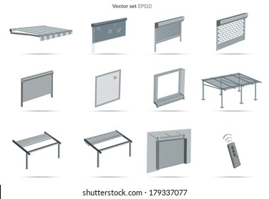 Collections of sun blinds, louvre, vector illustration on white background,