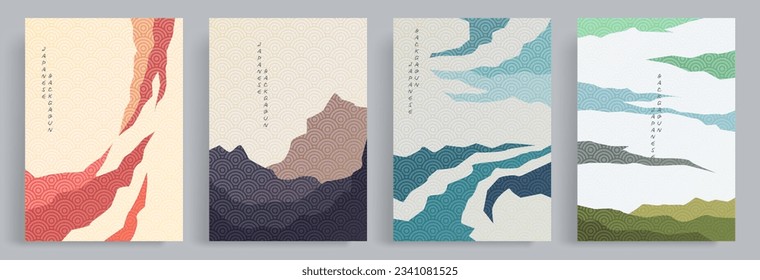 Collections of vector abstract colorful illustration with japanese oriental style and pattern. Suitable for print, poster, home decor, book cover, wallpaper, decorations, social media, wall art.