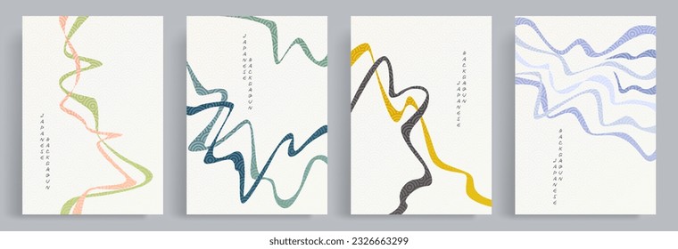 Collections of vector abstract colorful line illustration with japanese oriental style and pattern. Sitable for print, poster, home decor, book cover, wallpaper, decorations.