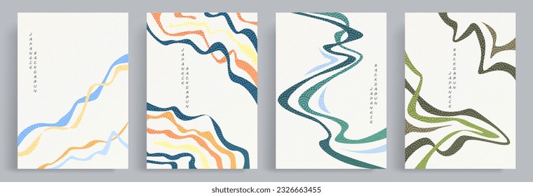 Collections of vector abstract colorful line illustration with japanese oriental style and pattern. Sitable for print, poster, home decor, book cover, wallpaper, decorations.