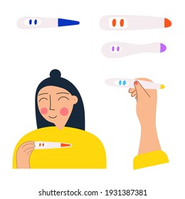 Sammelt Vektorsymbole. Schwangerschaftstests. handgezeichnete Illustrationen auf weißem Hintergrund.