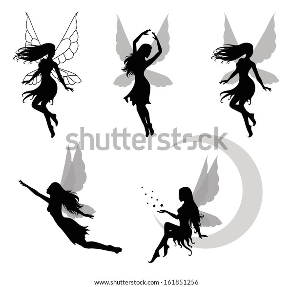 Collections Vector Silhouettes Fairy Stock Vector (Royalty Free) 161851256