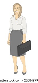 Collection.standing in a modern single line style. Business woman with documents. Continuous line, aesthetic design outline, posters, stickers, logo. Vector illustration 