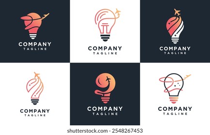 collectionTravel light bulb logo design templates. set of light bulb and travel logo icons	
