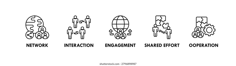 Collective banner web icon illustration concept with icon of network, interaction, engagement, shared effort, and cooperation