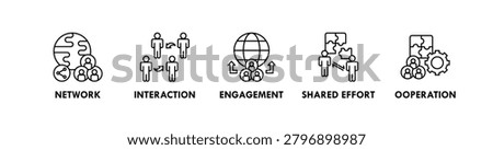 Collective banner web icon illustration concept with icon of network, interaction, engagement, shared effort, and cooperation