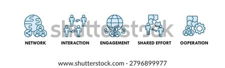 Collective banner web icon illustration concept with icon of network, interaction, engagement, shared effort, and cooperation