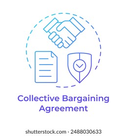 Collective bargaining agreement blue gradient concept icon. Employee rights, teamwork hands. Round shape line illustration. Abstract idea. Graphic design. Easy to use in infographic, presentation