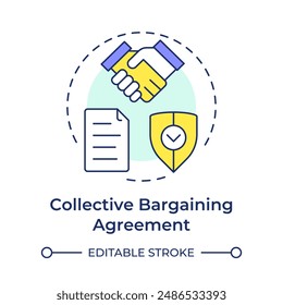 Collective bargaining agreement multi color concept icon. Employee rights, teamwork hands. Round shape line illustration. Abstract idea. Graphic design. Easy to use in infographic, presentation