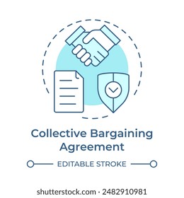 Collective bargaining agreement soft blue concept icon. Employee rights, teamwork hands. Round shape line illustration. Abstract idea. Graphic design. Easy to use in infographic, presentation