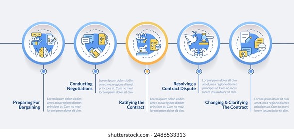 Collective bargaining management circle infographic template. Data visualization with 5 steps. Editable timeline info chart. Workflow layout with line icons