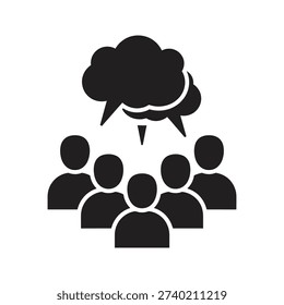 Collective brainstorming session concept showing group of people sharing single cloud thought bubble representing teamwork idea creation innovation