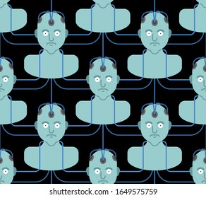 Collective Consciousness Pattern Seamless. Artificial Intelligence Background. Wires From Head