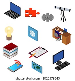 Collective icons set. Isometric set  collective vector icons for web isolated on white background.  People, callout sign, content app icon.