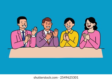 Collective of individuals engaged in clapping, showcasing a moment of shared excitement and encouragement flat vector illustration