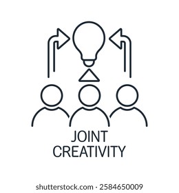 Collective, joint creativity, idea.Business collaboration. Vector linear icon isolated on white background.