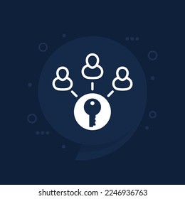 Collective ownership icon with people and a key, vector