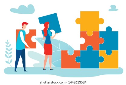 Collective Problem Solving Metaphor Illustration. Cartoon Colleagues, Partners, Workers Carrying Missing Puzzle Pieces to Complete Project. Teamwork, Cooperation in Finding Solutions Concept