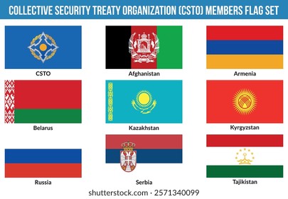 Collective Security Treaty Organization, CSTO Members Flag Set Vector Illustration