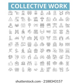 Collective Work Icons, Line Symbols, Web Signs, Vector Set, Isolated Illustration