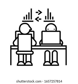 Icono de línea de trabajo colectiva, signo de concepto, ilustración de vector de esquema, símbolo lineal.