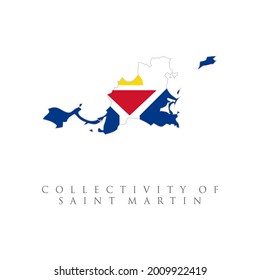 Collectivity of Saint Martin flag map. The flag of the country in the form of borders. Stock vector illustration isolated on white background.