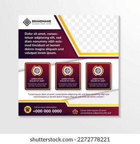 collecton of abstract dummy text social media post banner template with yellow and purple gradient colors in element, white background. banners, editable design with diagonal space for photo collage.