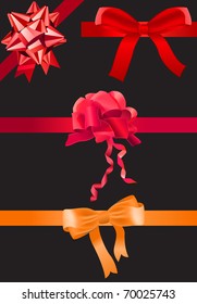 Collecton of different silk ribbons and bows