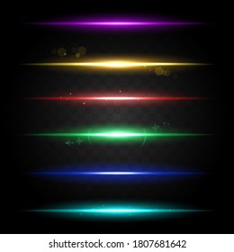 Collecton of effect neon glowing ligh. Glowing all colours lines of light. Abstract wallpaper background template. Vector illustration