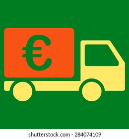 Collector car from BiColor Euro Banking Icon Set. Vector style: flat bicolor, orange and yellow symbol, rounded angles, green background.