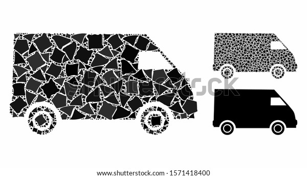 Collector car composition of rough\
pieces in different sizes and color tinges, based on collector car\
icon. Vector rough items are grouped into\
composition.