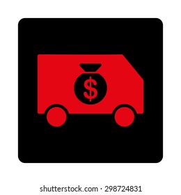 Collector Car icon from Commerce Buttons OverColor Set. Vector style is intensive red and black colors, flat square rounded button, white background.