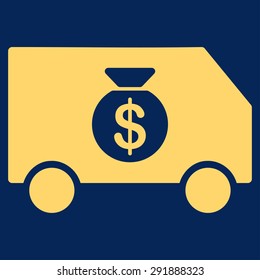 Collector Car icon from Commerce Set. Vector style: flat symbol, yellow color, rounded angles, blue background.