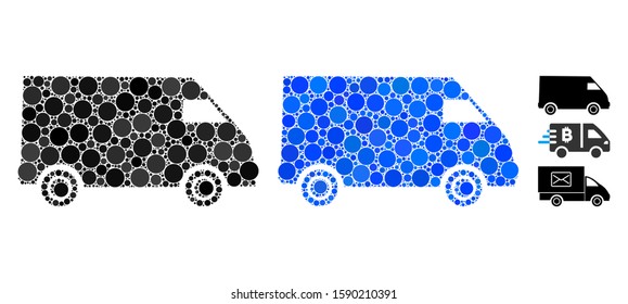 Collector car mosaic of circle elements in various sizes and shades, based on collector car icon. Vector circle elements are combined into blue collage.