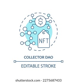 Collector DAO turquoise concept icon. Decentralized autonomous organizations type abstract idea thin line illustration. Isolated outline drawing. Editable stroke. Arial, Myriad Pro-Bold fonts used