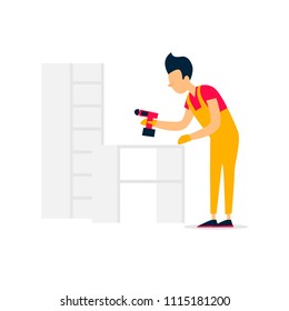 Collector of furniture. Flat style vector illustration